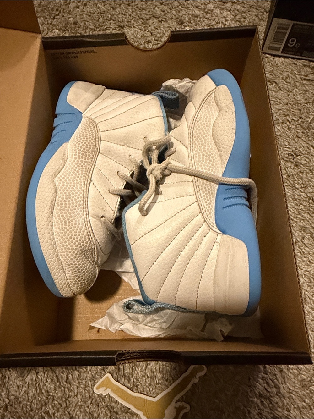 Jordan Kids Retro 12 Sneakers in White and Light Blue
